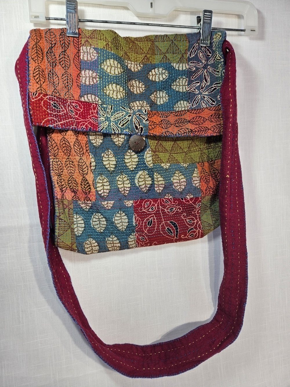 Boho Patchwork Multicolor Crossbody Bag with Leaf Motif Handmade From in India